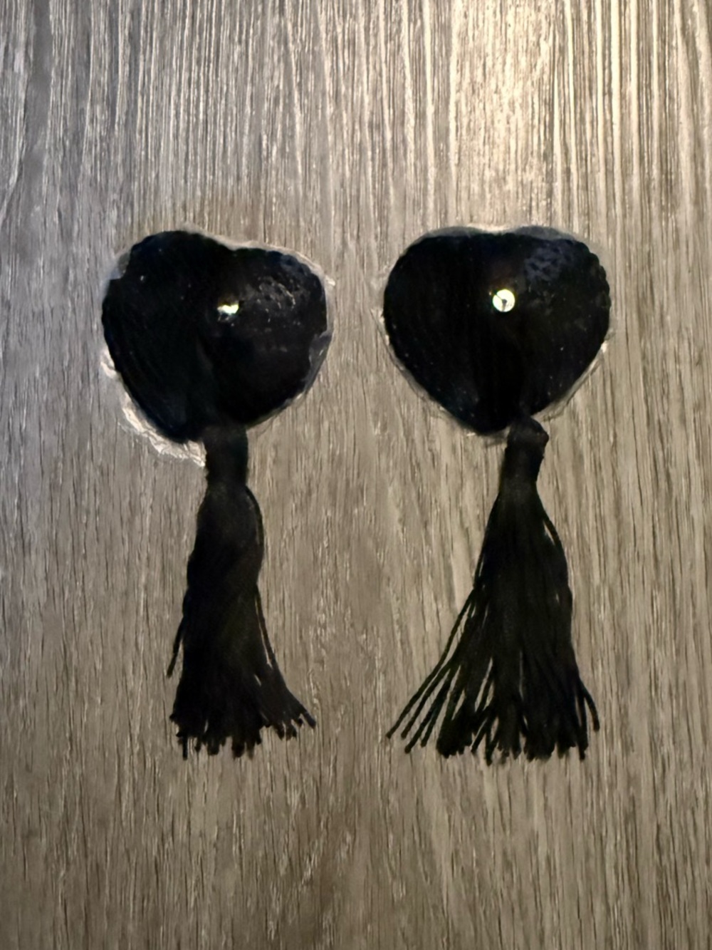 Black Sequin Heart Tassel Pasties - Sequined Burlesque Nipple Covers